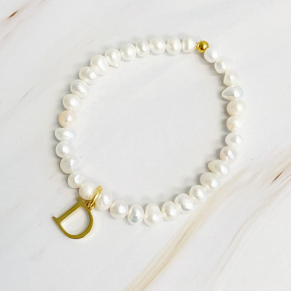 Freshwater Pearl Initial Charm Bracelet-Evergreen Boutique