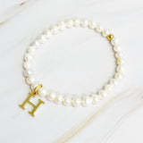 Freshwater Pearl Initial Charm Bracelet-Evergreen Boutique