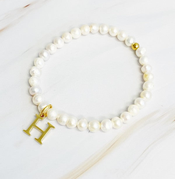 Freshwater Pearl Initial Charm Bracelet-Evergreen Boutique