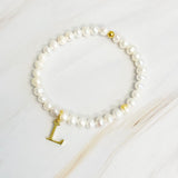 Freshwater Pearl Initial Charm Bracelet-Evergreen Boutique