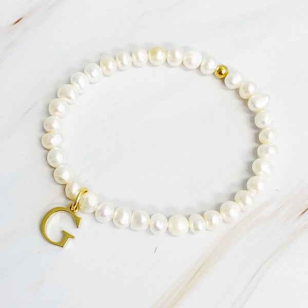 Freshwater Pearl Initial Charm Bracelet-Evergreen Boutique