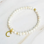 Freshwater Pearl Initial Charm Bracelet-Evergreen Boutique