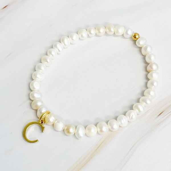 Freshwater Pearl Initial Charm Bracelet-Evergreen Boutique