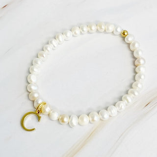 Freshwater Pearl Initial Charm Bracelet-Evergreen Boutique