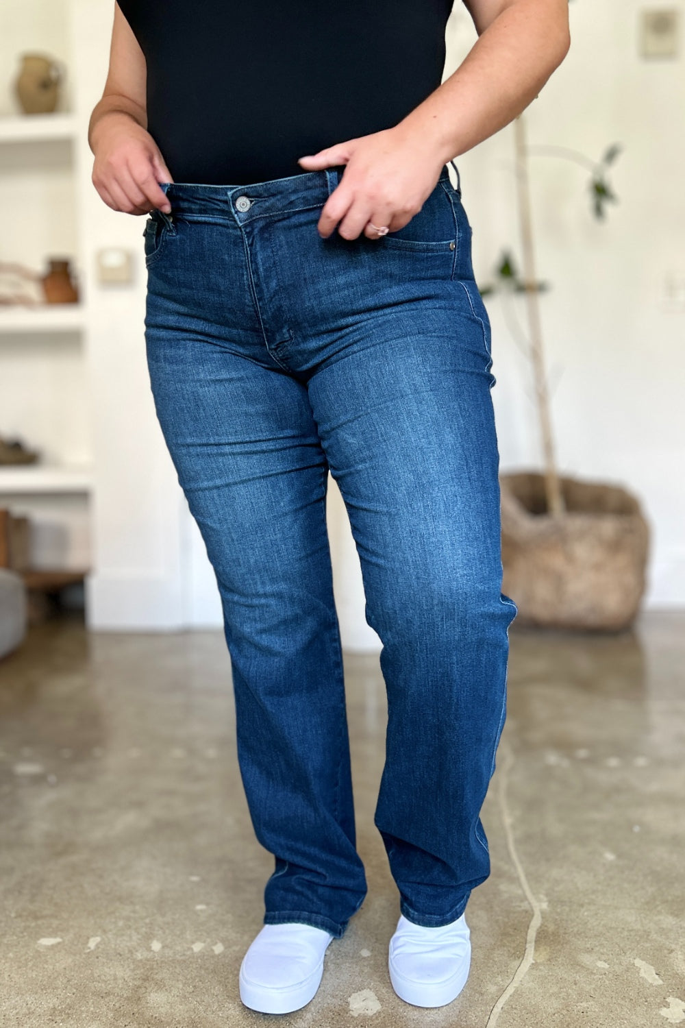 Judy Blue Full Size Tummy Control Straight Jeans-Evergreen Boutique