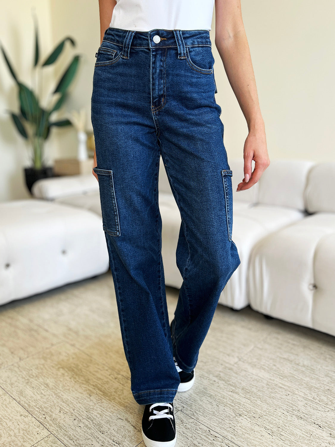 Judy Blue Full Size High Waist Straight Cargo Jeans-Evergreen Boutique