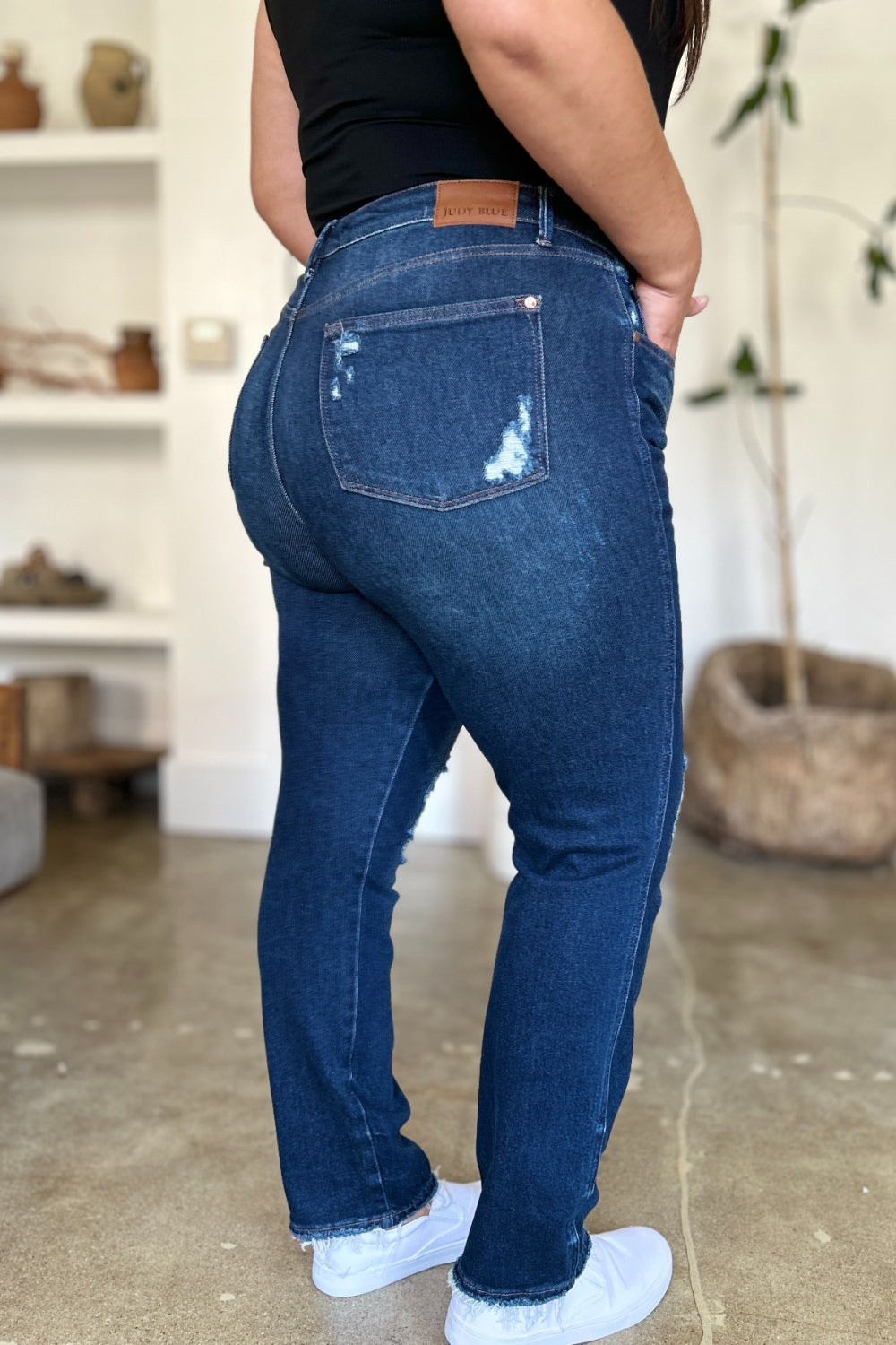 Judy Blue Full Size High Waist Rigid Magic Heavy Destroy Straight Jeans-Evergreen Boutique