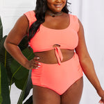 Marina West Swim Sanibel Crop Swim Top and Ruched Bottoms Set in Coral-Evergreen Boutique