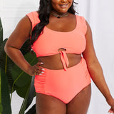 Marina West Swim Sanibel Crop Swim Top and Ruched Bottoms Set in Coral-Evergreen Boutique