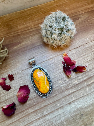 Oval Pendant - sterling silver with bumblebee jasper - Evergreen Boutique