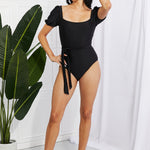 Marina West Swim Salty Air Puff Sleeve One-Piece in Black-Evergreen Boutique