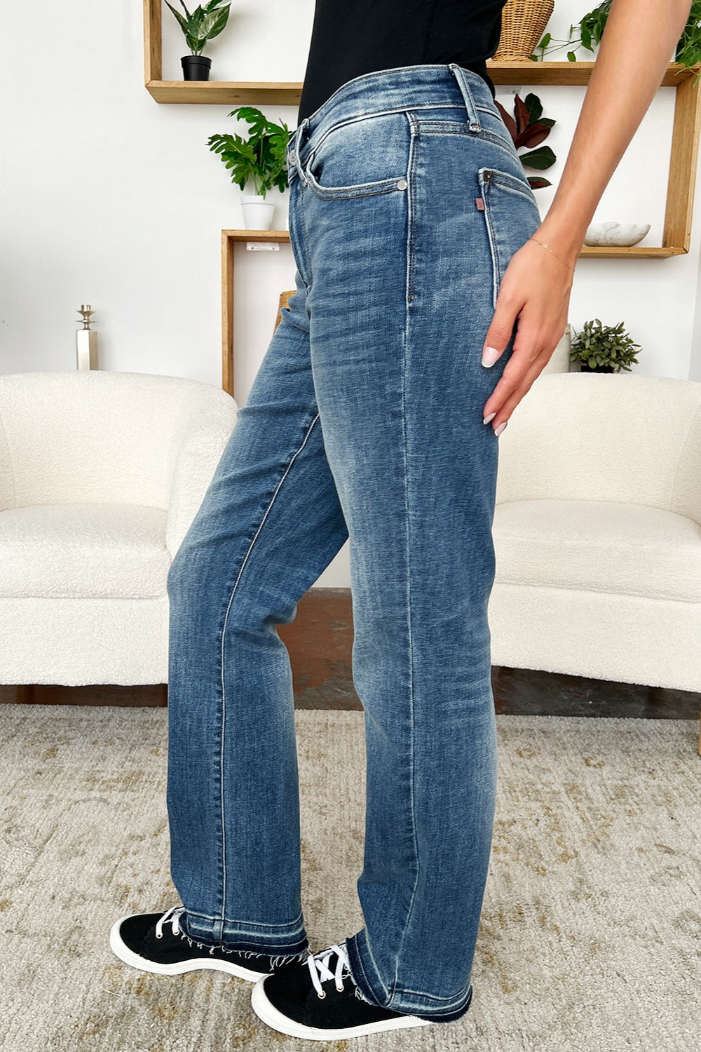 Judy Blue Full Size Mid Rise Release Hem Jeans - Evergreen Boutique