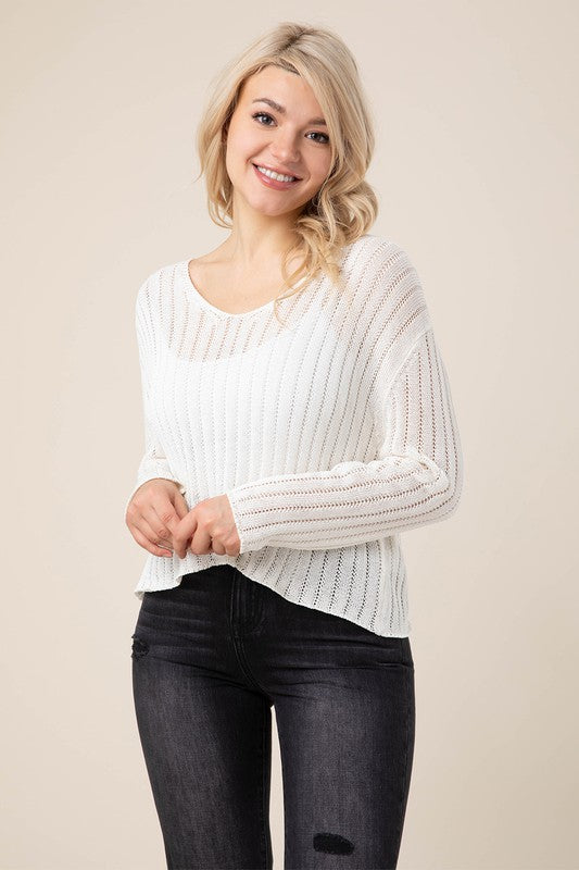 Variegated rib V neck sweater-Evergreen Boutique