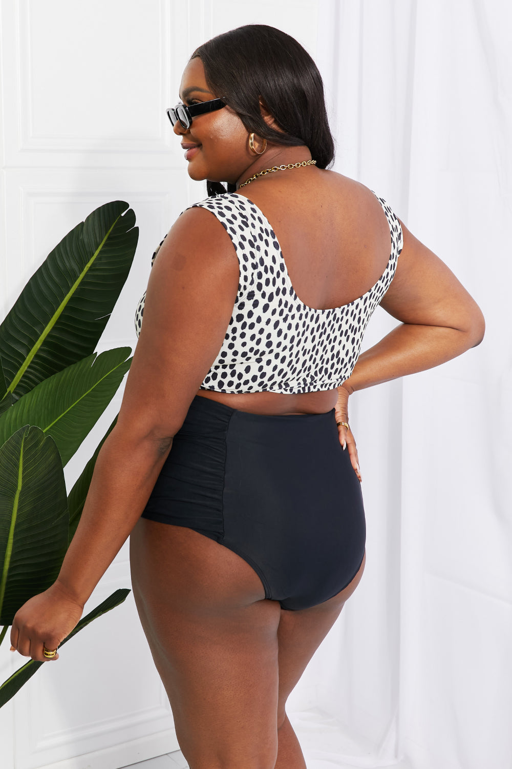 Marina West Swim Sanibel Crop Swim Top and Ruched Bottoms Set in Black-Evergreen Boutique