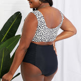 Marina West Swim Sanibel Crop Swim Top and Ruched Bottoms Set in Black-Evergreen Boutique