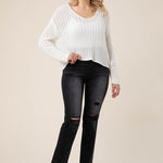 Variegated rib V neck sweater-Evergreen Boutique