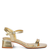 Zabou Metallic Ankle Strap Low Block Heels-Evergreen Boutique