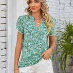 Floral Notched Neck Blouse-Evergreen Boutique