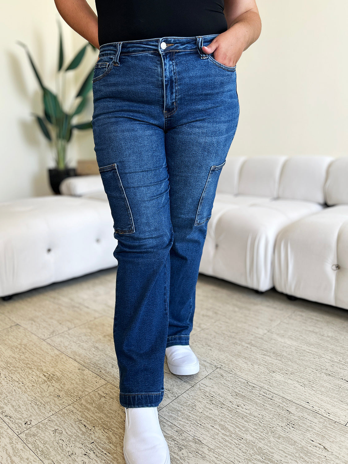 Judy Blue Full Size High Waist Straight Cargo Jeans-Evergreen Boutique