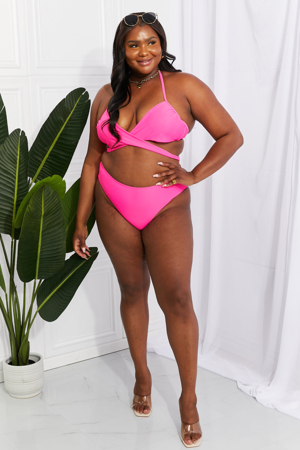 Marina West Swim Summer Splash Halter Bikini Set in Pink-Evergreen Boutique