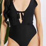 Marina West Swim Seashell Ruffle Sleeve One-Piece in Black-Evergreen Boutique