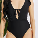 Marina West Swim Seashell Ruffle Sleeve One-Piece in Black-Evergreen Boutique