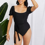 Marina West Swim Salty Air Puff Sleeve One-Piece in Black-Evergreen Boutique