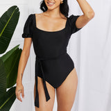 Marina West Swim Salty Air Puff Sleeve One-Piece in Black-Evergreen Boutique