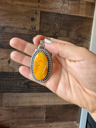 Oval Pendant - sterling silver with bumblebee jasper - Evergreen Boutique