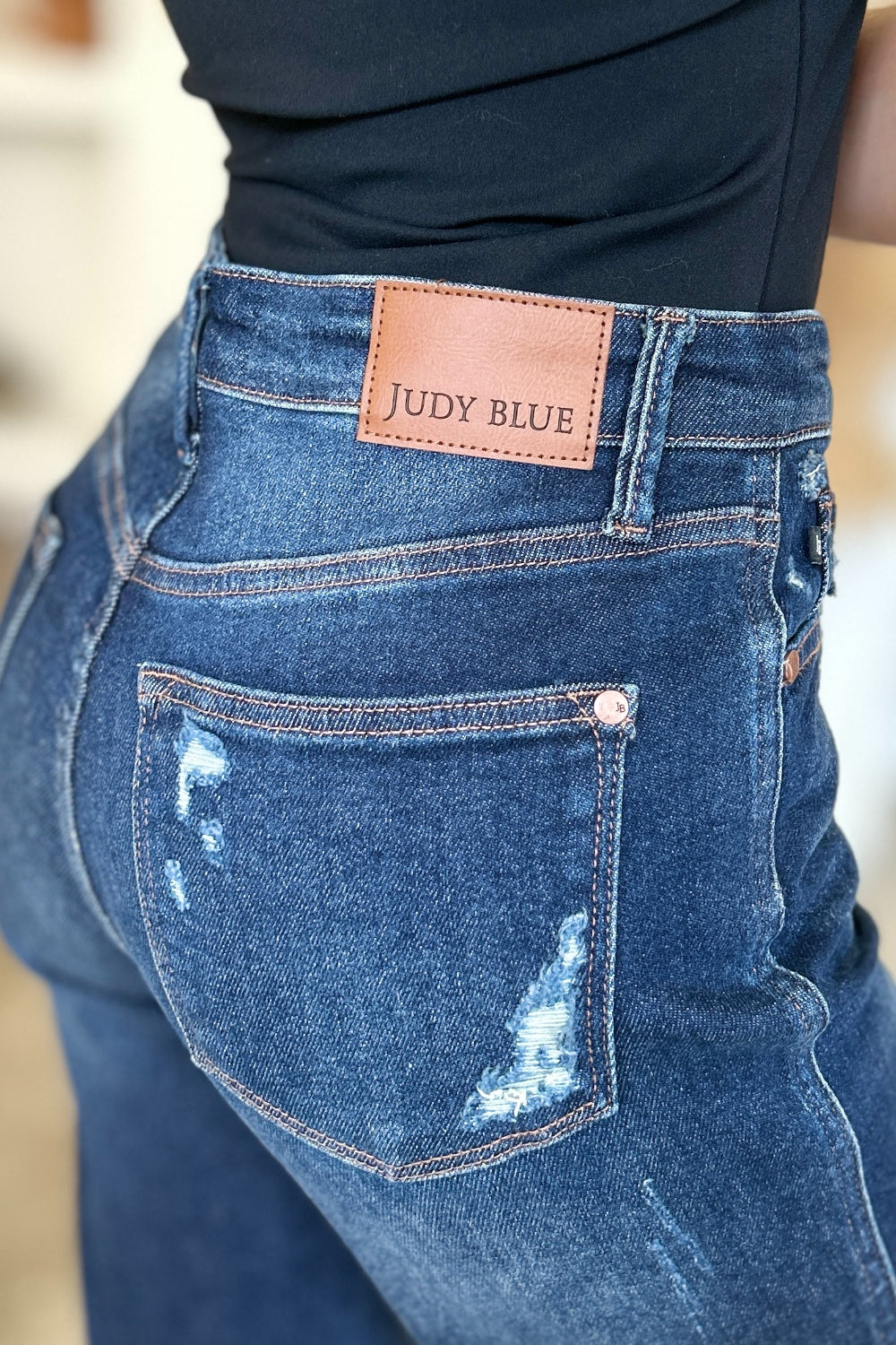 Judy Blue Full Size High Waist Rigid Magic Heavy Destroy Straight Jeans-Evergreen Boutique