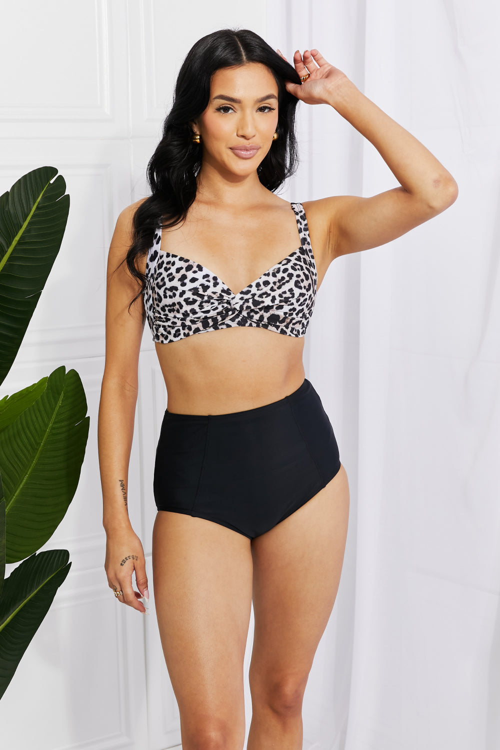 Marina West Swim Take A Dip Twist High-Rise Bikini in Leopard-Evergreen Boutique