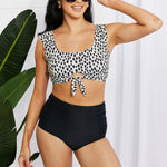 Marina West Swim Sanibel Crop Swim Top and Ruched Bottoms Set in Black-Evergreen Boutique