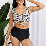 Marina West Swim Sanibel Crop Swim Top and Ruched Bottoms Set in Black-Evergreen Boutique