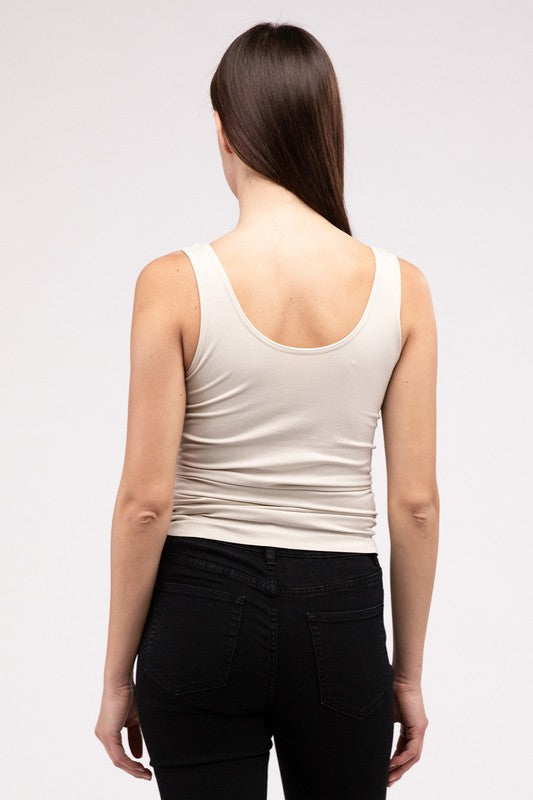 Front & Back 2-Way V-Neck Seamless Tank-Evergreen Boutique