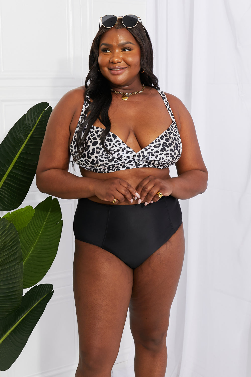 Marina West Swim Take A Dip Twist High-Rise Bikini in Leopard-Evergreen Boutique