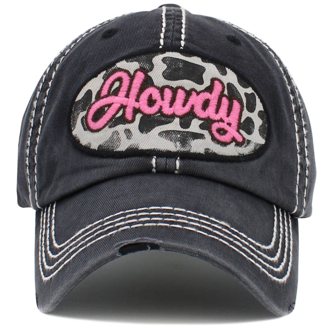 Howdy Cow Print Washed Vintage Ball cap - Evergreen Boutique