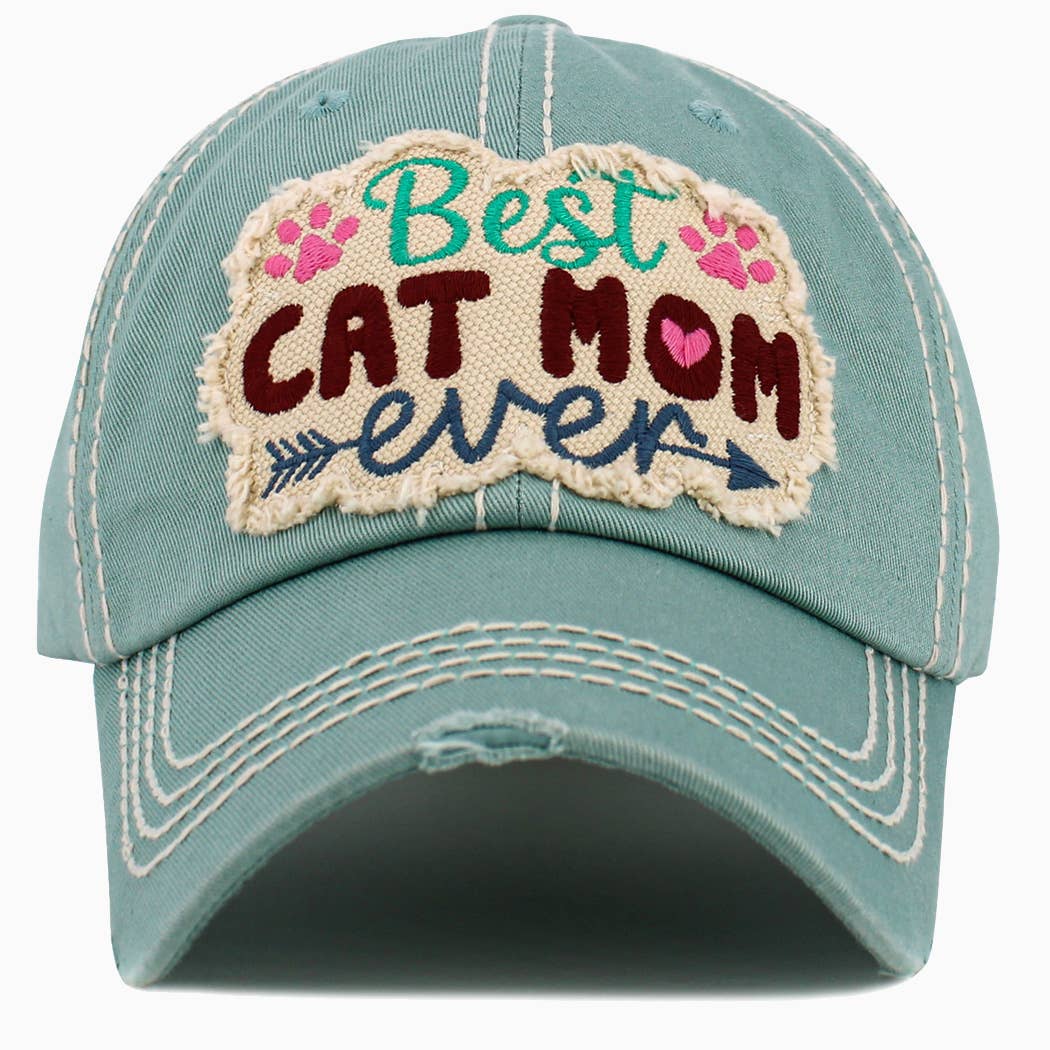 Best Cat Mom Ever Washed Vintage Ball Cap - Evergreen Boutique