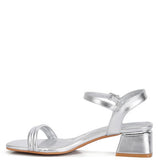 Zabou Metallic Ankle Strap Low Block Heels-Evergreen Boutique