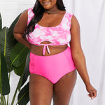 Marina West Swim Sanibel Crop Swim Top and Ruched Bottoms Set in Pink-Evergreen Boutique