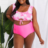 Marina West Swim Sanibel Crop Swim Top and Ruched Bottoms Set in Pink-Evergreen Boutique