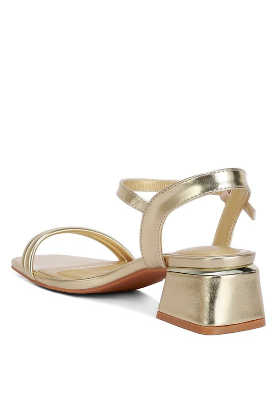 Zabou Metallic Ankle Strap Low Block Heels-Evergreen Boutique