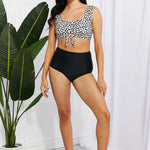 Marina West Swim Sanibel Crop Swim Top and Ruched Bottoms Set in Black-Evergreen Boutique