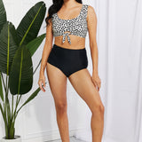 Marina West Swim Sanibel Crop Swim Top and Ruched Bottoms Set in Black-Evergreen Boutique