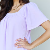 Ninexis Keep Me Close Square Neck Short Sleeve Blouse in Lavender-Evergreen Boutique