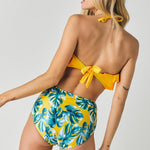 Solid Ruffle Top And Printed Bottom Swimsuit-Evergreen Boutique