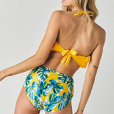 Solid Ruffle Top And Printed Bottom Swimsuit-Evergreen Boutique