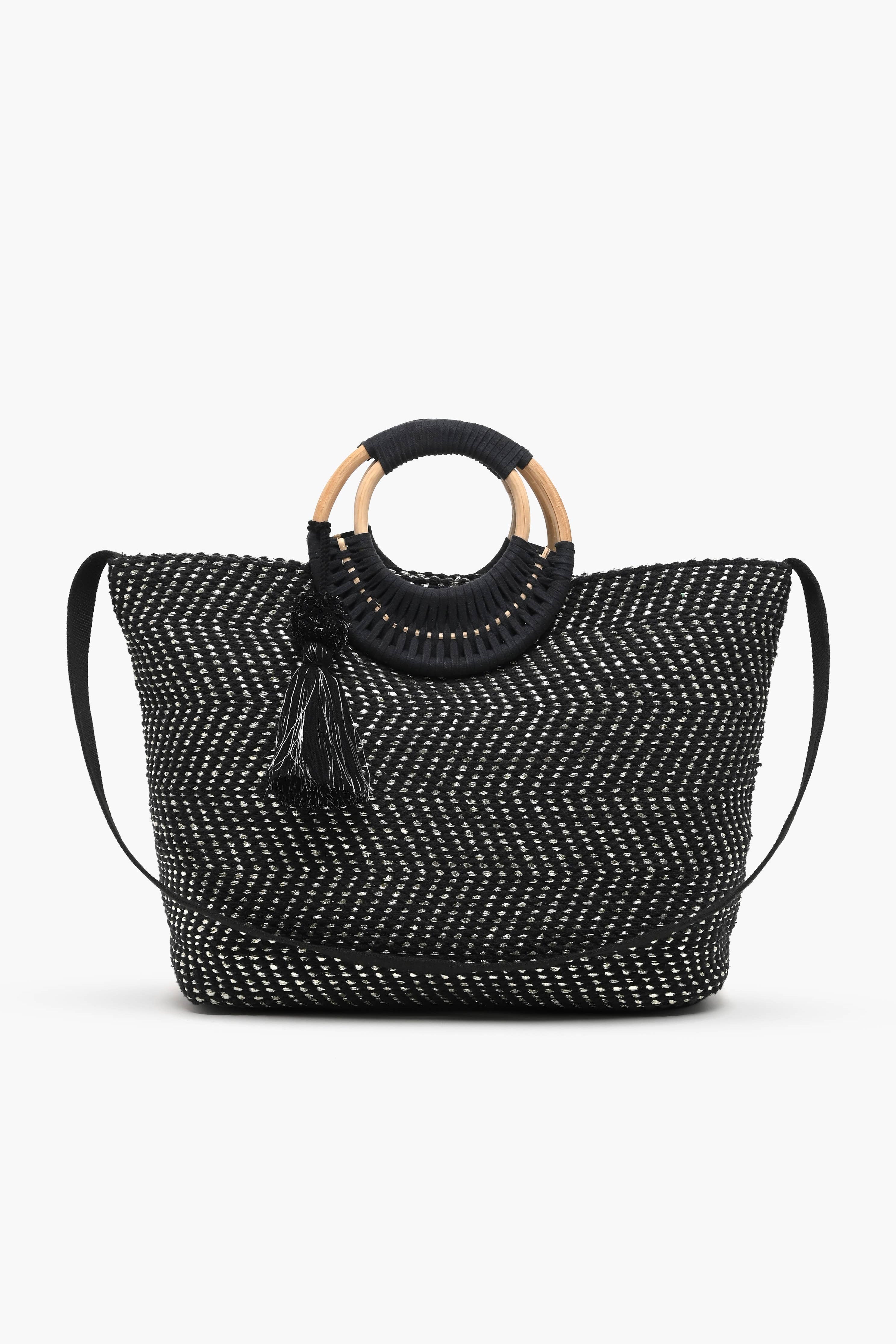 Midnight Lurex Wicker Handle Tote - Evergreen Boutique