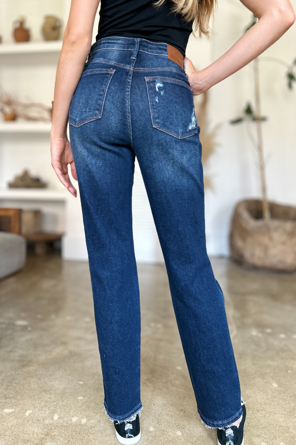 Judy Blue Full Size High Waist Rigid Magic Heavy Destroy Straight Jeans-Evergreen Boutique