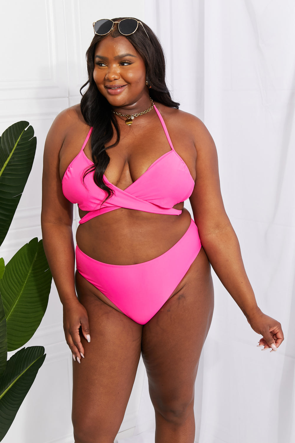 Marina West Swim Summer Splash Halter Bikini Set in Pink-Evergreen Boutique