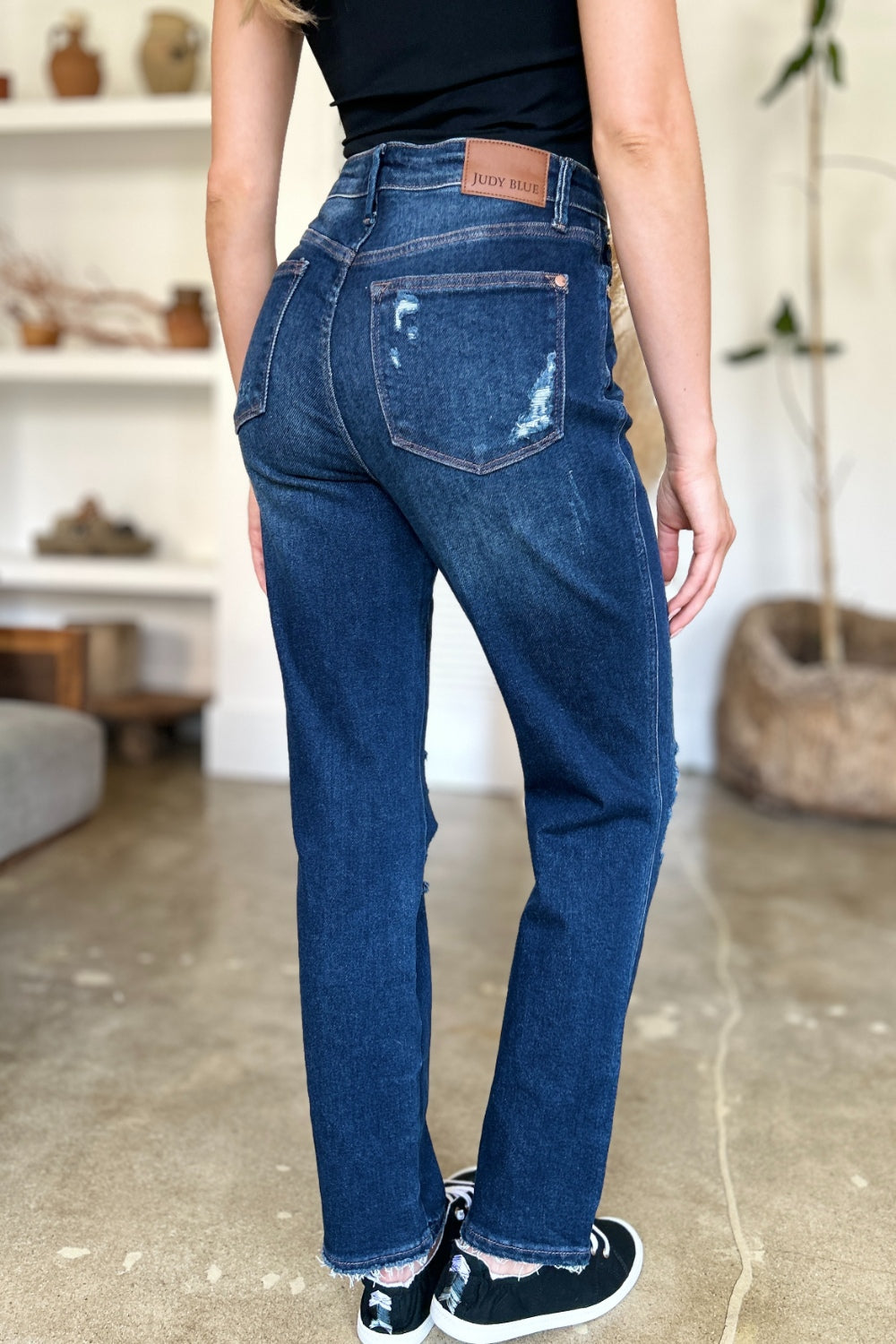 Judy Blue Full Size High Waist Rigid Magic Heavy Destroy Straight Jeans-Evergreen Boutique